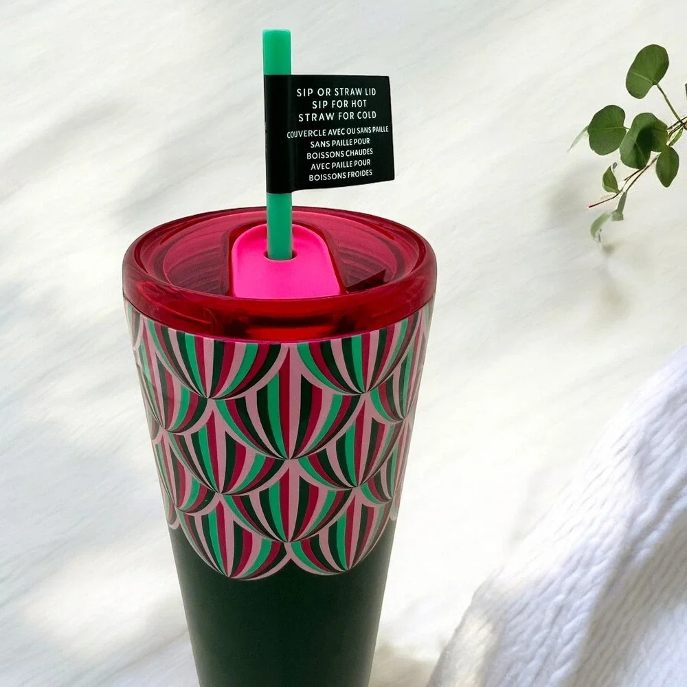 Starbucks 2024 Holiday Green Pink Metallic Tumbler‎ 24 oz Tumbler NWT Glitter